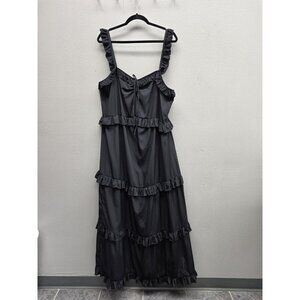 Boohoo Dress Womens 18 Black Maxi Ruffle Tiered Sleeveless Strappy Plus Size